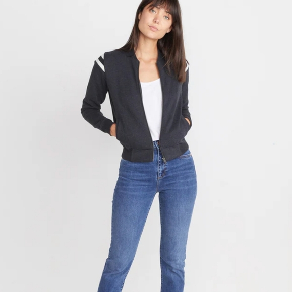 Marine Layer Ashton Bomber Heather Charcoal Black Women's Small - Picture 2 of 11